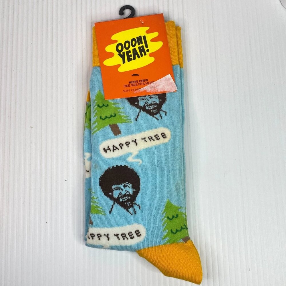 Bob Ross Crew Socks US Mens Shoe Size 8-13 Happy Tree Painting